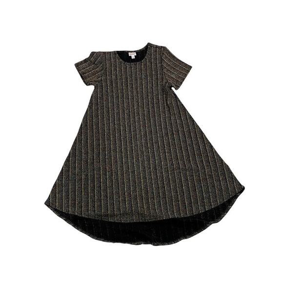 Lularoe Carley Elegant Silver Gold Black Metallic Hi Lo Striped  Dress- Size S - Picture 3 of 8